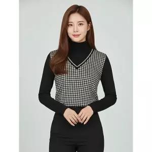 [하프클럽/올포유]여성 체크 베스트 레이어드형 하프넥 티셔츠 ALTHLA121-199