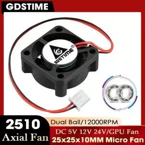 GDSTIME 2510 팬 24V 12V 5V 쿨러 25*10MM 듀얼 볼 베어링 마이크로 2.5CM 미니 오디오 및 3D 프린터