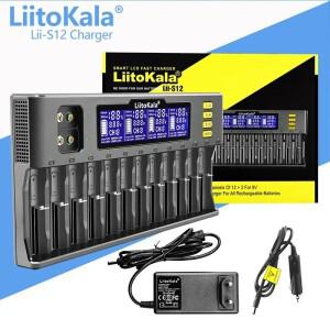 LiitoKala 배터리 충전기 Lii-S12 12 슬롯 LCD 리튬 이온 LiFePO4 Ni-MH Ni-Cd 9V 21700 20700 26650 18650