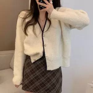 배색 부클 울 브이넥 무지 니트 간정기 가디건 스웨터간절기아우터 자켓이너웨어 봄가디건 보카시 라운드