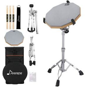 DONNER 스네어 드럼 스탠드 세트, 연습 적합 가능한 패드 드럼에 25.4-35.6CM(10-14인치) 스탠드, 조절 30.5CM(12인치) 무소음 백팩 드럼스틱, 양면 포함, 직경