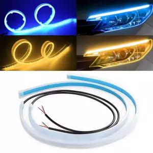 2개 LED DRL 자동차 주행등 신호등 장식 스트립 자동차 헤드라이트 화이트 투명 노란색 흐름 신호등