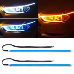 1pcs 12V LED DRL 자동차 러닝 라이트 방수 스트립 자동 헤드 라이트 흰색 회전 신호 노란색 브레이크 흐름