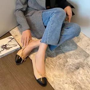 여성 플랫 단화 발레리나슈즈 리본 검은색 구두