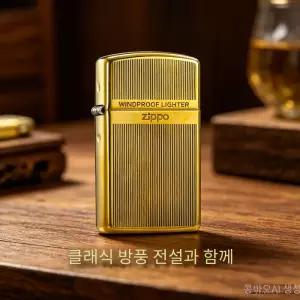 오센틱 슬림 섬세한 줄무늬 금도금 황동 남자친구 생일 선물 지포라이터