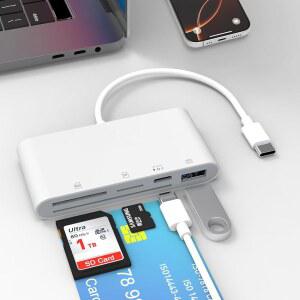 아이폰용 USB C SD 카드 리더기, 5-in-1 멀티, SD+TF+스마트 card 슬롯+OTG+USB-C 포트, DOD 밀리터리 USBC 일반 액세스 CAC 스마트 ID 카드 리더기, 아이폰 16/아이패드/맥/노트북용