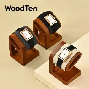 WoodTen 솔리드 우드 시계 디스플레이 스탠드 기본 목걸이 팔찌 주최자 랙 Scrunchie 머리띠 쇼케이스
