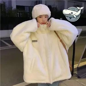 포근한 여성 오버핏 플리스 점퍼 화이트 겨울 여성후드티 여성맨투맨 여성오버핏맨투맨