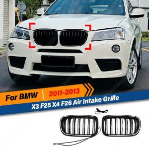 BMW 호환 X3 F25 X4 F26 2011 ABS LED 조명 프론트 범퍼 키드니 그릴 더블 라인 2 슬랫 액세서리