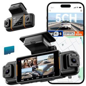 IIWEY N9 5채널 대시캠 360 뷰 앱 포함 5.8G WiFi-6 128GB 무료 카드 FHD 전면 후면 인사이드 좌측 우측 대시 카메라 12개의 IR 라이트 나이트 비전 GPS 24/7 주차 모드 G-센서