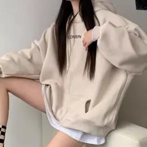 강아지후드티셔츠 기본 루즈한 영문 레터링 오버핏 베이지 커플 후드티