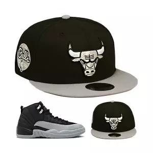 New Era 뉴에라 NBA 시카고 불스 스냅백 모자 에어 조던 12 바론즈 블랙 실버 색상과 매치