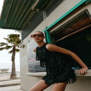 ZARA 스터드 페이크 스웨이드 프린지 원피스 - 블랙 3046/429/800