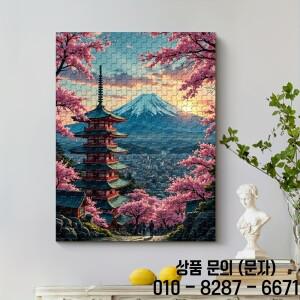 1000피스 풍경 퍼즐 성인용   50.8x71.12cm 벚꽃 탑 일몰이 있는 후지산 도전적인 브라