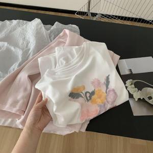 청수정 여성 슬림 프린트 썬 프로텍션 블라우스 여름 에어컨 셔츠 라운드넥 긴 소매 빅사이즈 버전 티셔츠 탑 KS