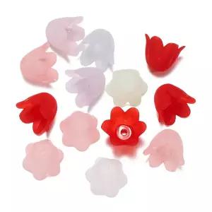100pcs 8.5x11mm 아크릴 서리로 덥은 구슬 모자 귀걸이 백합 꽃 키 체인 팔찌 DIY 쥬얼리 액세서리 만들기