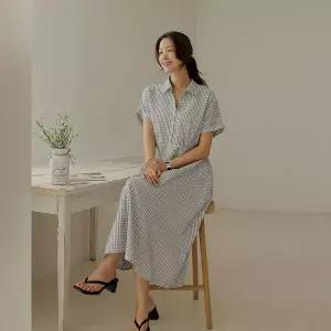 [하프클럽/엘리시아]보트니 체크 카라 반팔 원피스