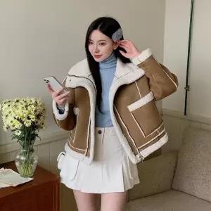 여성 겨울 양털 뽀글이 안감 하이넥 스웨이드 무스탕 코트 자켓 아우터 JC0011S