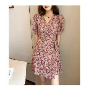 [VCMP5OMZ]프릴소매 플라워 A라인 랩 미니 여름 원피스