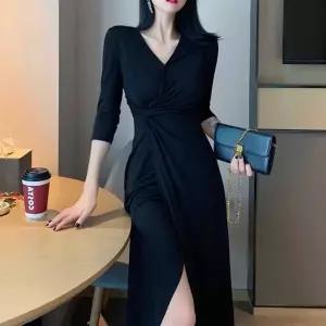 [VCL46415]브이넥 데일리원피스 검정 드레스 원피스 코디