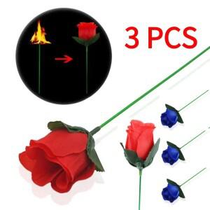3Pcs 불꽃에서 장미가 나타나는 마술 꽃 토치 트릭 바 환상 소품