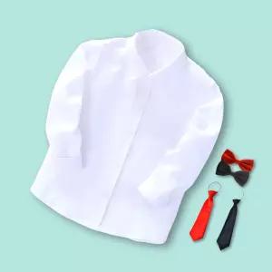 면 시크 화이트 긴팔 셔츠 남방 (넥타이or리본보타이 옵션 추가)