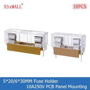 10PCS 5x20/6x30MM 퓨즈 홀더 10A250V 투명 커버 블록이있는 노란색 PCB 패널 장착 박스