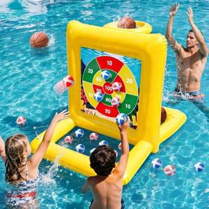 TicTac Shot Pool Toys Games for Kids & Adults, 2 in 1 Pool Basketball Hoop & Dart Target, Family Pool Party Games with Multiple Balls Yellow Dart