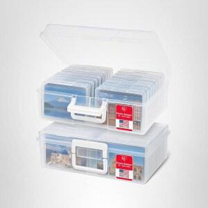 IRIS USA 4인치 x 6인치 | 미국산 손잡이 있는 2팩 사진 정리함 보관함 작업용 내부 케이스 16개 스티커 에페메라 플래시카드 - 클리어