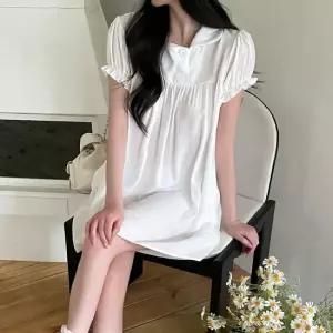 옷자락 여자 간절기 하객룩 더블버튼 프릴 퍼프 미니 원피스