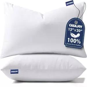 CASAJOY 12x20 베개 삽입물 다운 페더 던지기 2개 세트 100 면 원단 부드러운 장식 요추 소파 침대용