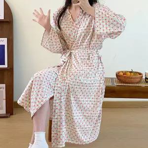 체크 하트패턴 샤워가운 여성 홈캉스 홈파티룩