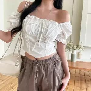 여자 캐주얼 데일리 셔링 퍼프 긴팔 크롭 블라우스_25822141_588872
