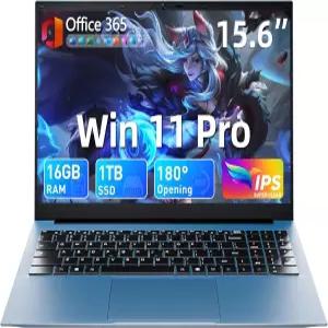 ZAQTG 노트북 11 프로 15.6 인치 컴퓨터 16GB RAM SSD Office 365 Celeron 프로세서 WiFi 6 BT5.2 7000mAh