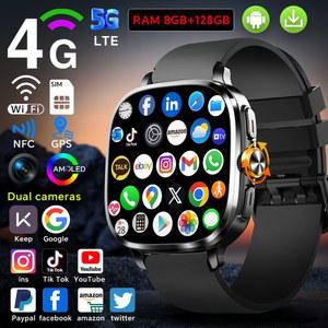 최신 안드로이드 13.0 스마트워치 5G 풀 네트콤 스마트 워치 190 회전식 카메라 GPS 위치 WIFI NFC 2100mAH 배터리 2.4인치