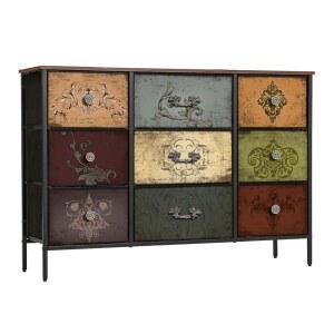 침실용 VASICAR 서랍장, 9개의 깊은 천 서랍, 넓은 TV 스탠드 수납 캐비닛, 옷장용 다채로운 서랍장, 실, 현관, 복도