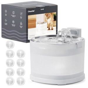 Cheerble Pumpless Pet Fountain Elfin E1+, 9개의 추가 필터 포함, 무선 반려동물 분수 배터리 작동, 2L/64온스 E1+ 자동 급수기 고양이 및 개 MagDrive 기술 청소 번거로움 없음