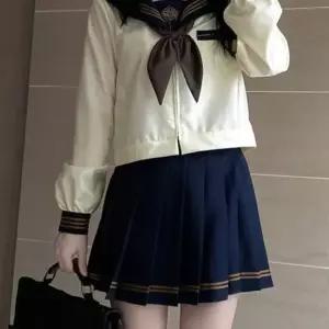 브라운세줄라인 네이비 세라복 프레피룩 긴팔 교복