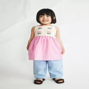 ZARA 자라 크로셰 플라워 콤비 원피스 - 로즈핑크 1473/554/620 150843