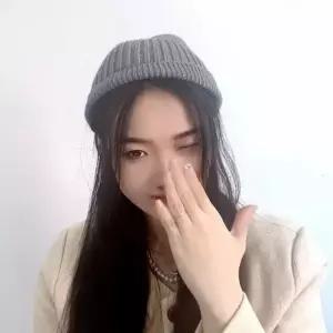 니트 숏비니 그레이 여성비니 털모자