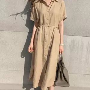 [VC5M7386]골지원피스 린넨 반팔 롱 셔츠 원피스 데일리룩