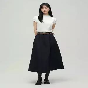 [랩][LAP] 브라운 벨트 뒷밴딩 롱 스커트 AS1WS220 (P003762559)