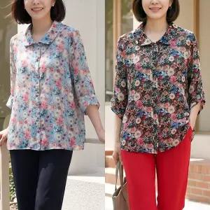 [엄마옷 로즈맘] 나빌꽃나염카라인견블라우스