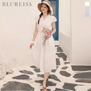 [블루레이스] 스칼럽 포인트 루즈핏 롱 원피스_B6M3OP3381