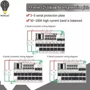 이온 Lmo 삼원 배터리 보호 회로 기판 밸런스 충전 3S 4S 5S Bms 12V 16.8V 21V 3.7V 100A