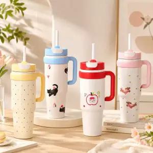 1000ml 대용량 슬라이드 텀블러 빨대 손잡이 보온보냉 스텐304 차량용 컵홀더 맞춤제작 레이저각인 가능