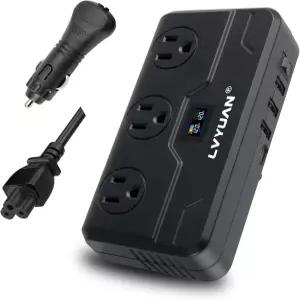 200W 자동차 파워 인버터 LVYUAN DC 12V 110V/120V AC 플러그 어댑터 콘센트 20W USB-C USB-고속 충전기