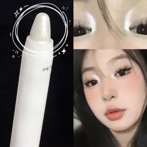 매트 화이트 누에 하이라이터 펜 진주 빛 섀도우 스틱 빛나는 라이너 방수 글리터