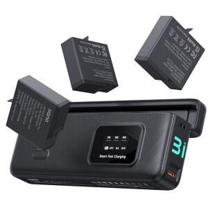 3팩 1750MAH 교체용 에이스 프로 2 배터리가 장착된 LLANO AC3 30W 고속 카메라 배터리 충전 허브 INSTA360 / 액션 카메라 트리플 슬롯 PD 충전 LED 디스플레이