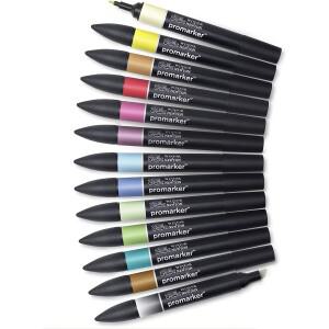 WINSOR&NEWTON Professional Promarker 펜 6/12 색상 양면(둥근 발가락 및 경사) 드로잉 디자인 마커